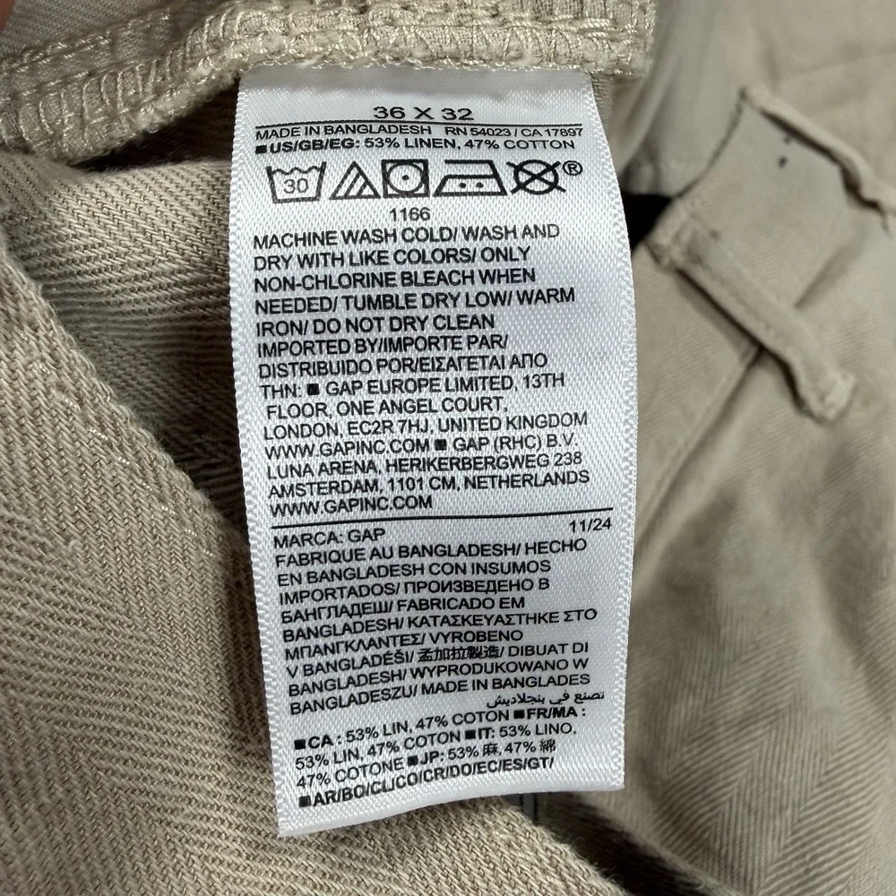 Gap Pants Mens 36x29 Wide Leg 90s Loose Linen Blend Casual Bedrock Beige Baggy